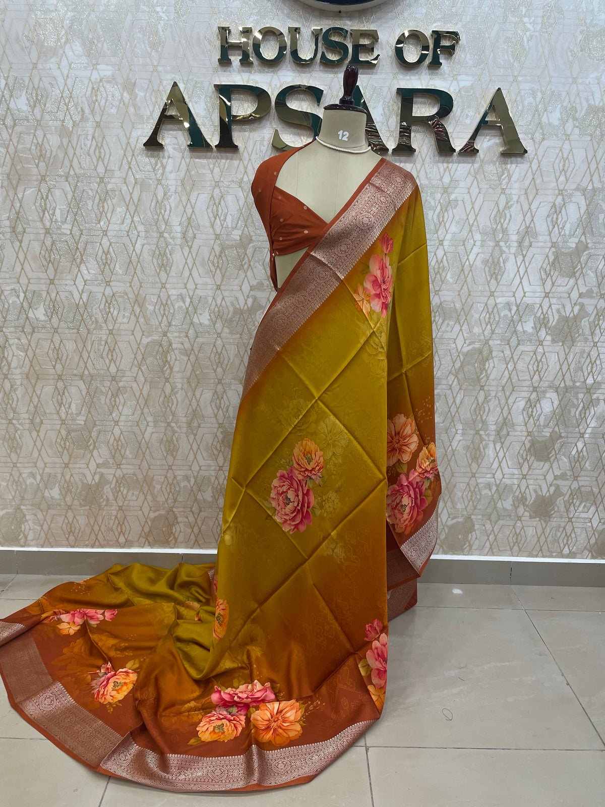 Yellow Dola Crepe Digital Print Saree 25