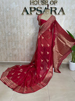 Red Crepe Kota checks saree 309