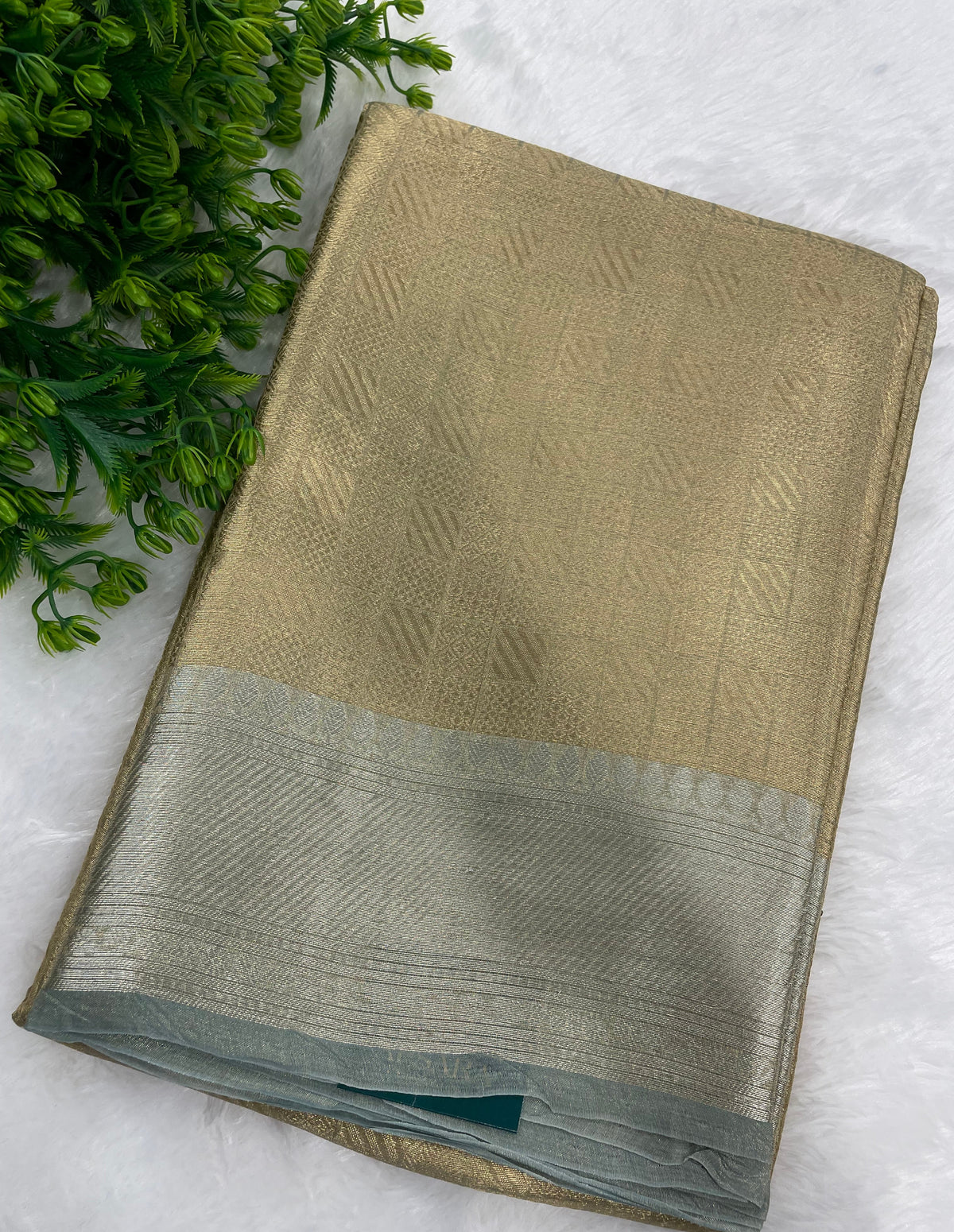 Gold n Grey Pure Tissue Brocade Saree 11