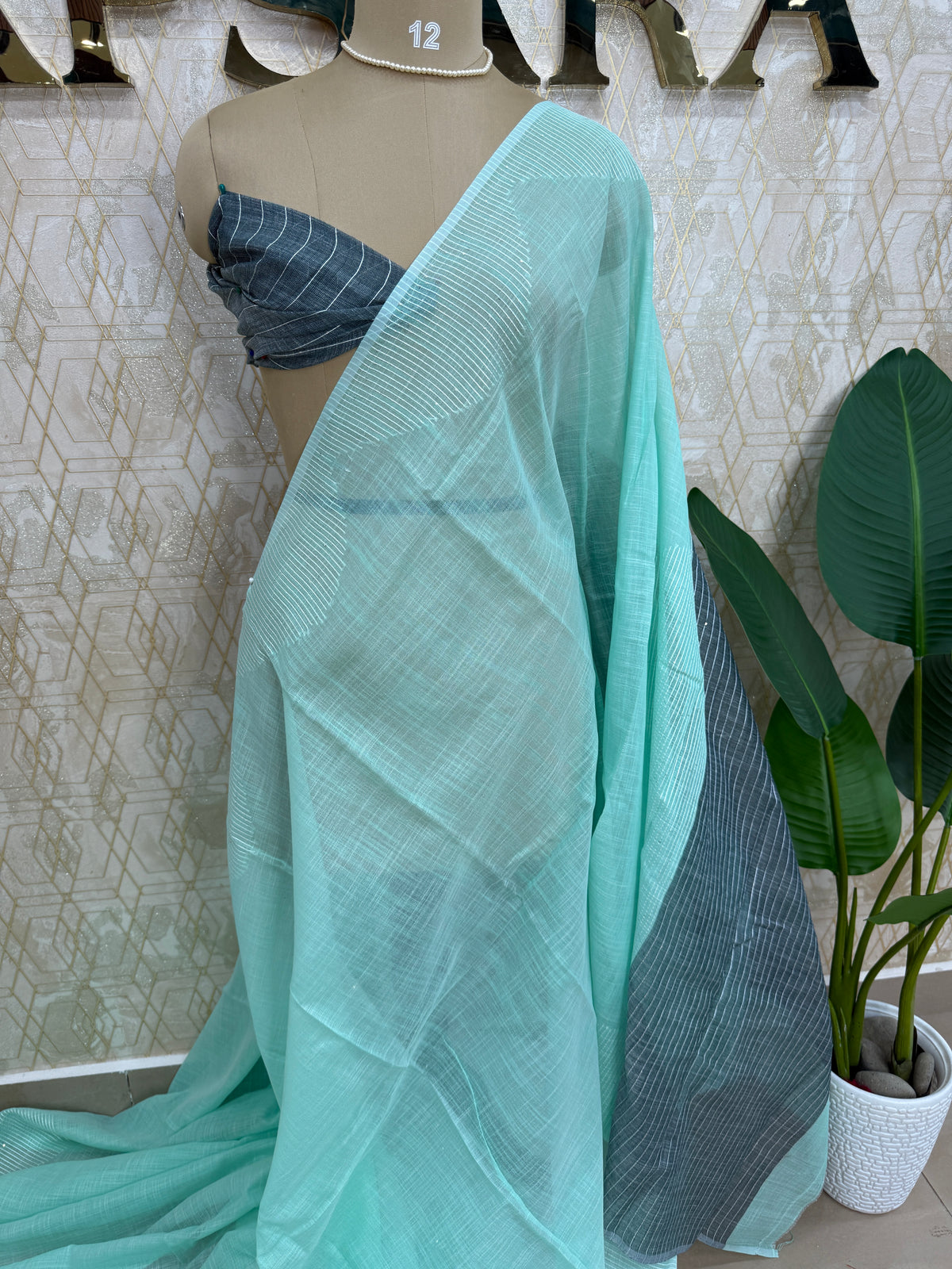 Sea Green Linen Cotton Saree 303