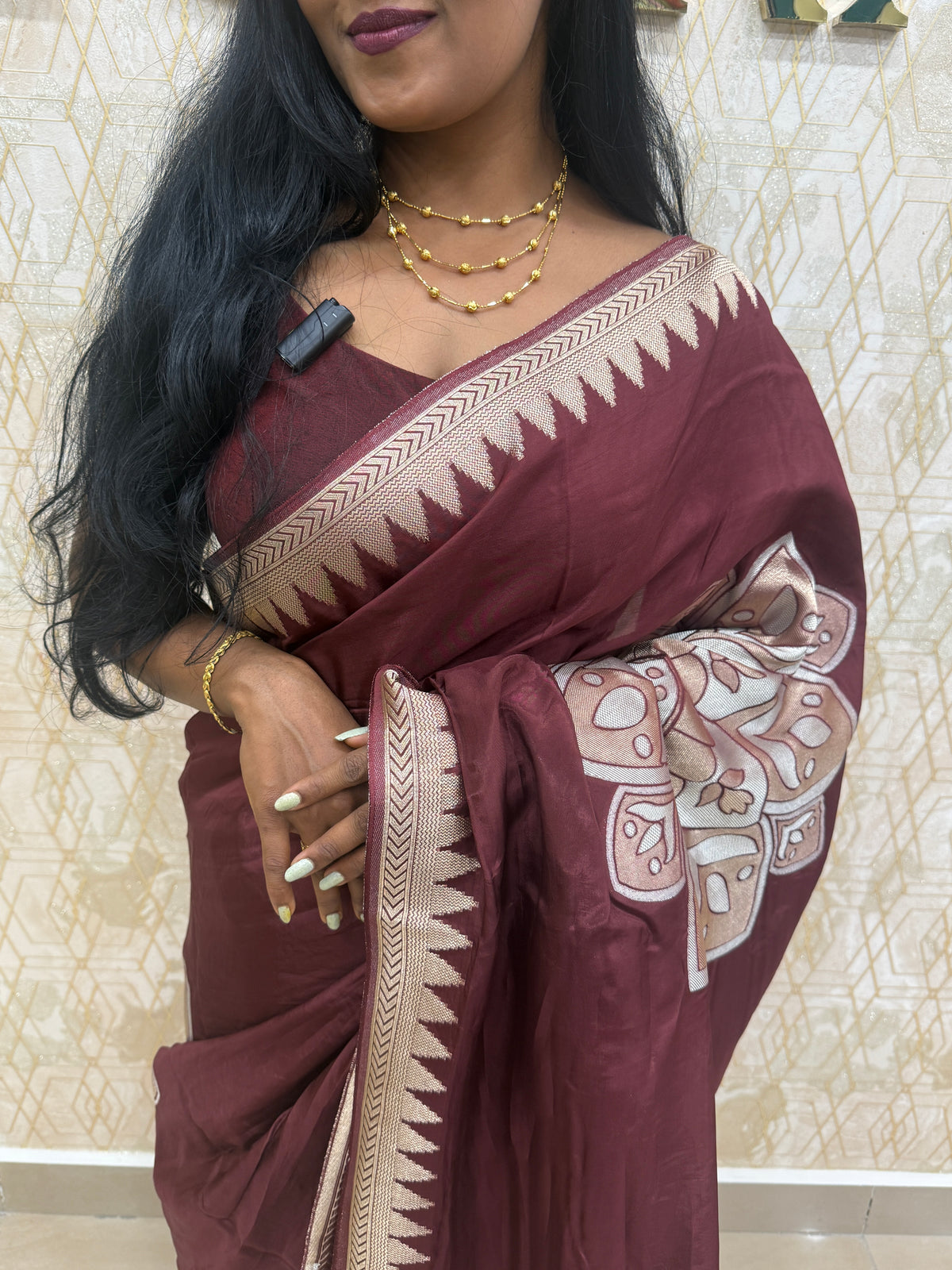 Brown Chiniya Crepe Saree 29
