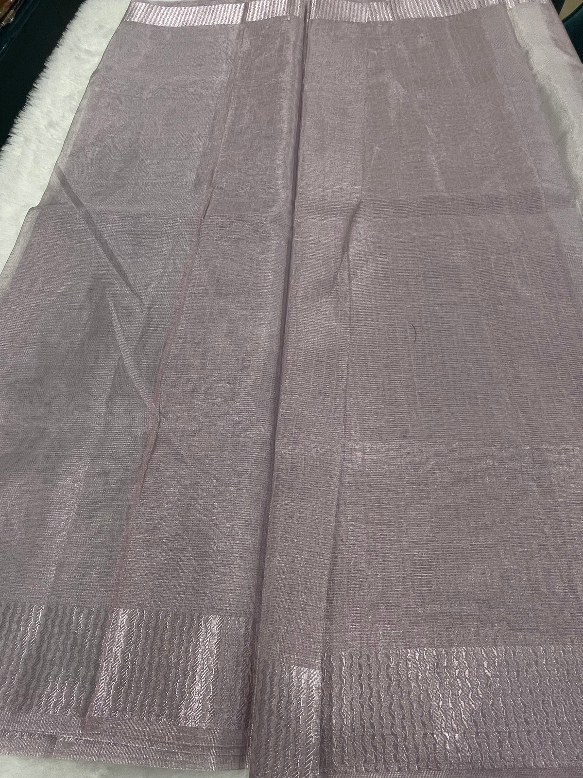 Baby Pink Designer Embroidery Work Tissue Saree 09
