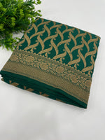 Bottle Green Pure Banarasi Crepe Self Saree 03