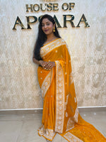 Yellow With Silver Zari Semi Chiffon