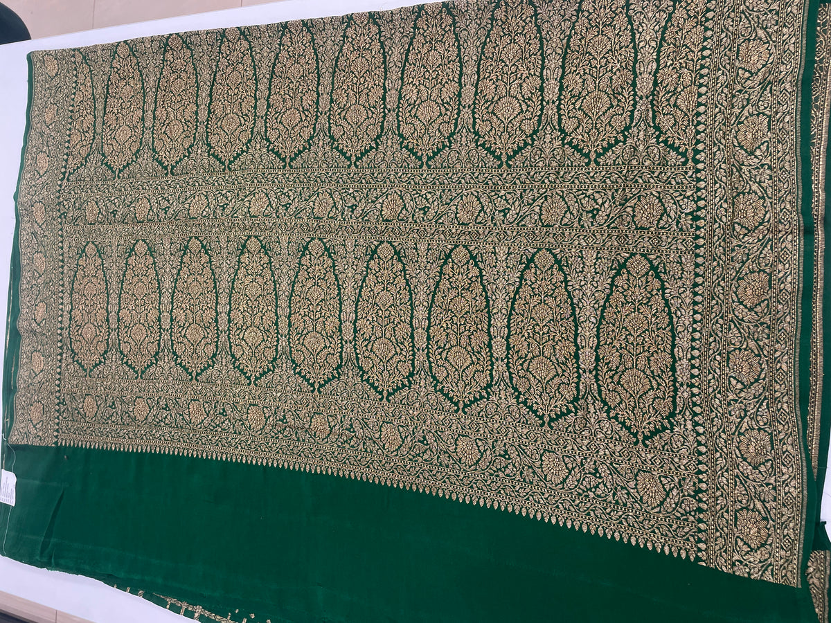 Green Pure Khadi Banarasi Crepe Saree self 06