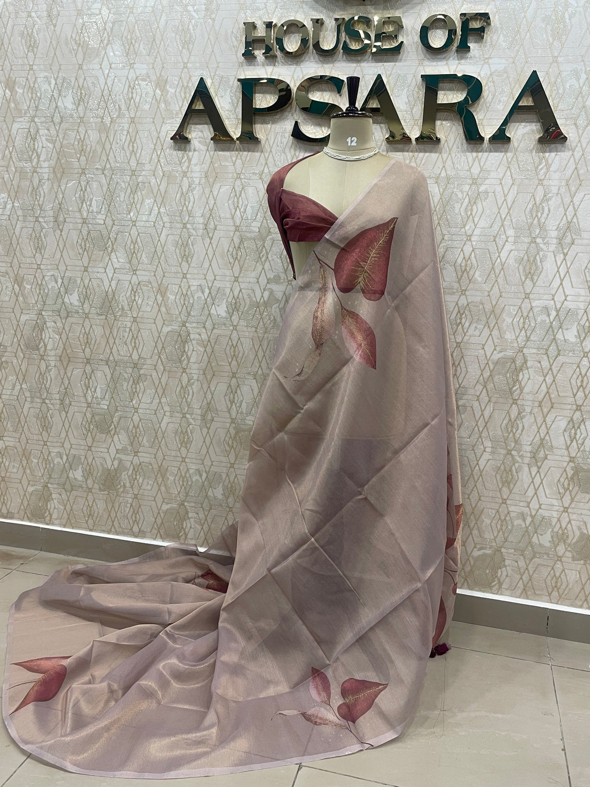 Grey n Maroon Tissue Floral Print Saree 35