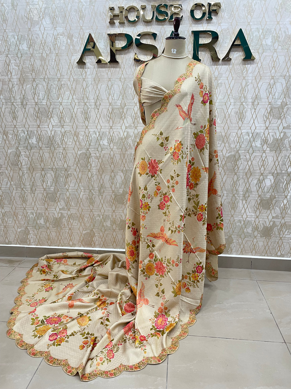 Cream Dola Crepe Silk Saree 25