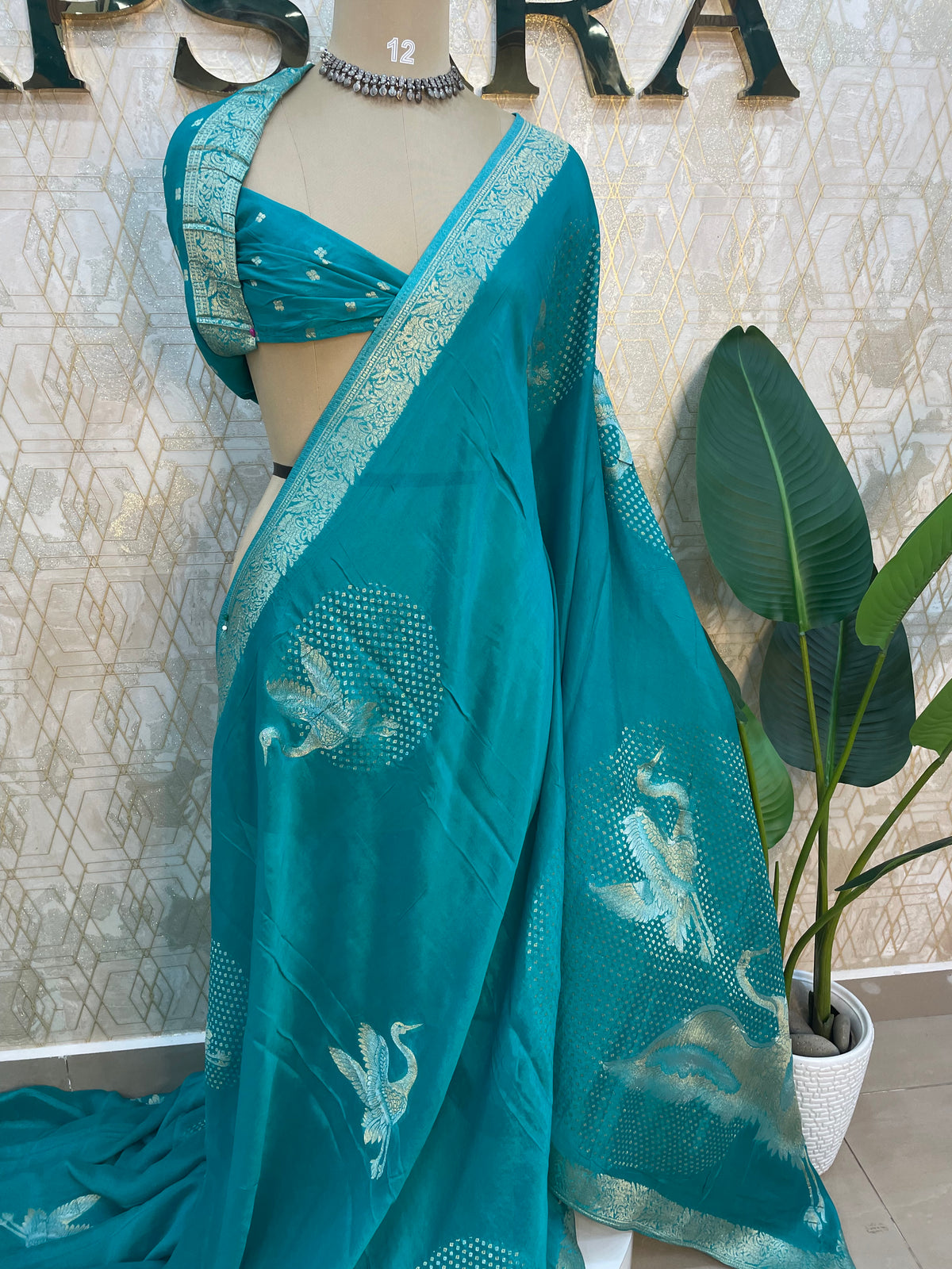 Blue Chinnon Crepe Saree 209