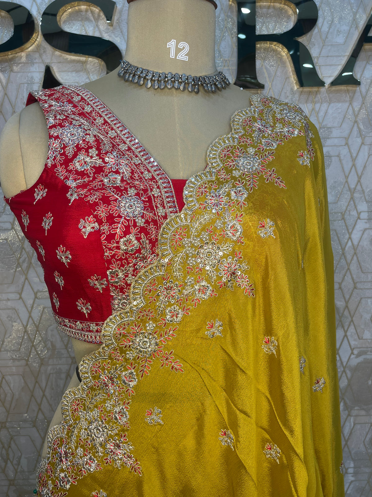Yellow Handwork Stitched Blouse Designer Party Saree 55