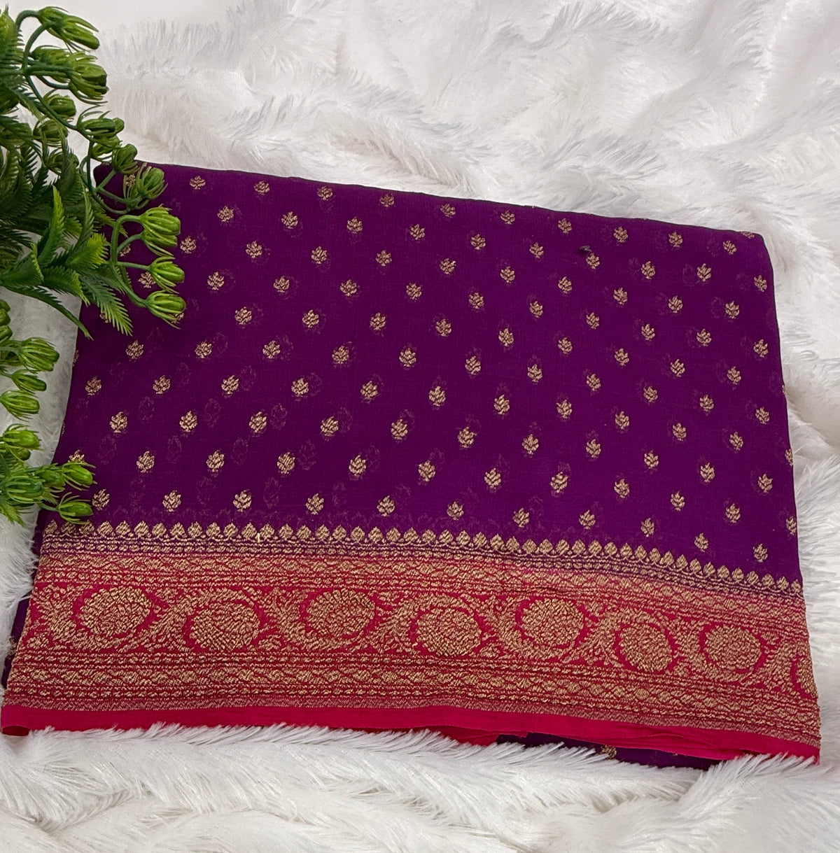 Purple n pink Pure Khadi Georgette Saree 04