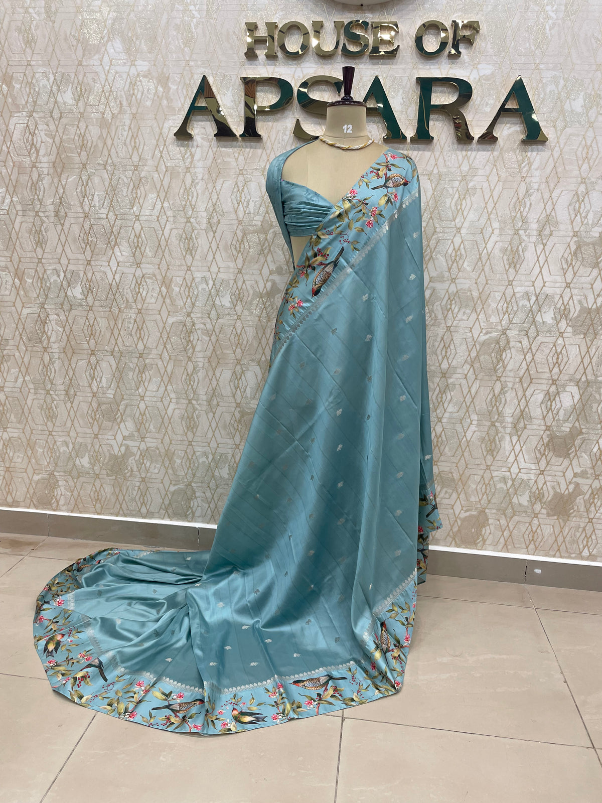 Sky Blue Banarasi Soft tussarDigital print Saree
