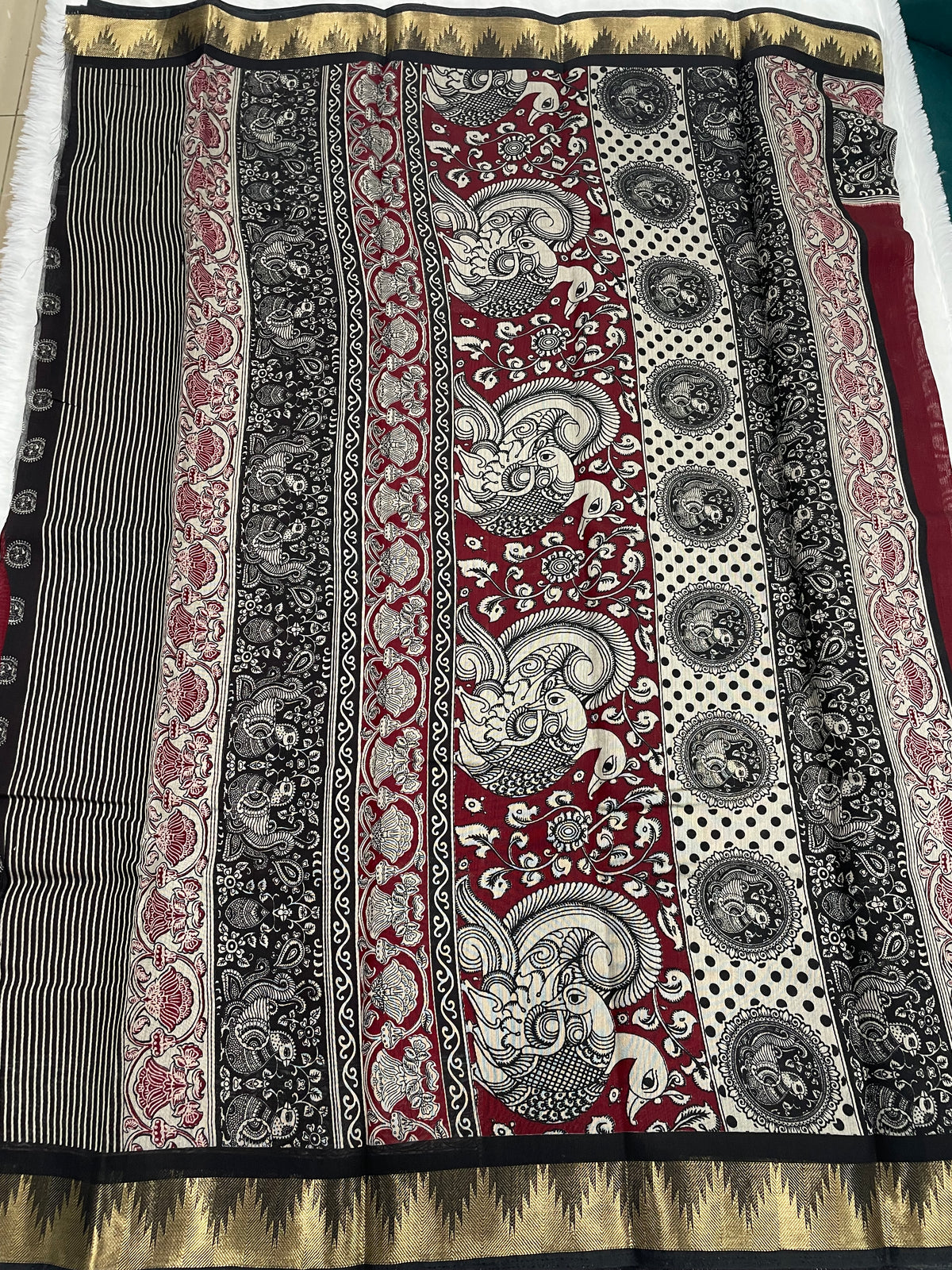 Maroon n Black Pure Mangalgiri Cotton Silk Saree 13