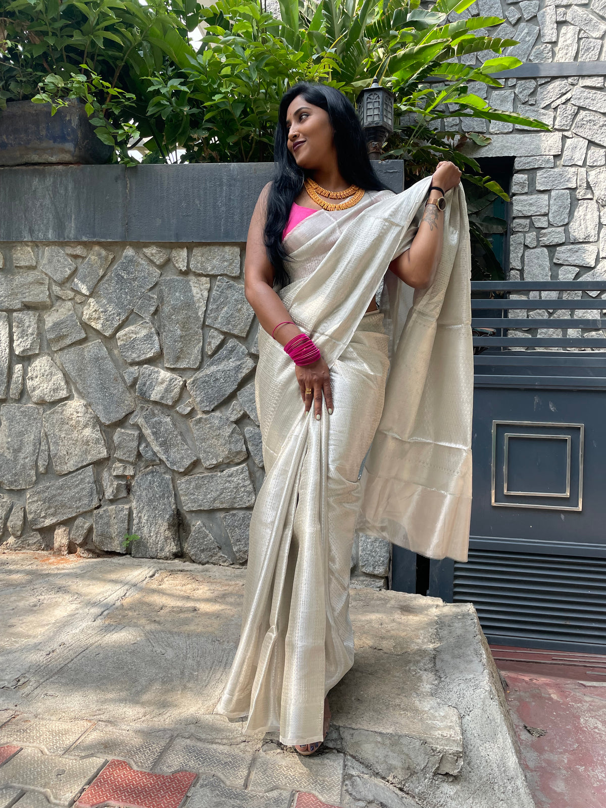 Grey Pure Tissue Brocade Saree 11