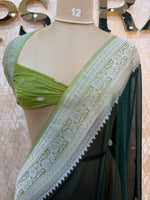 Bottle Green With Silver Zari Semi Chiffon