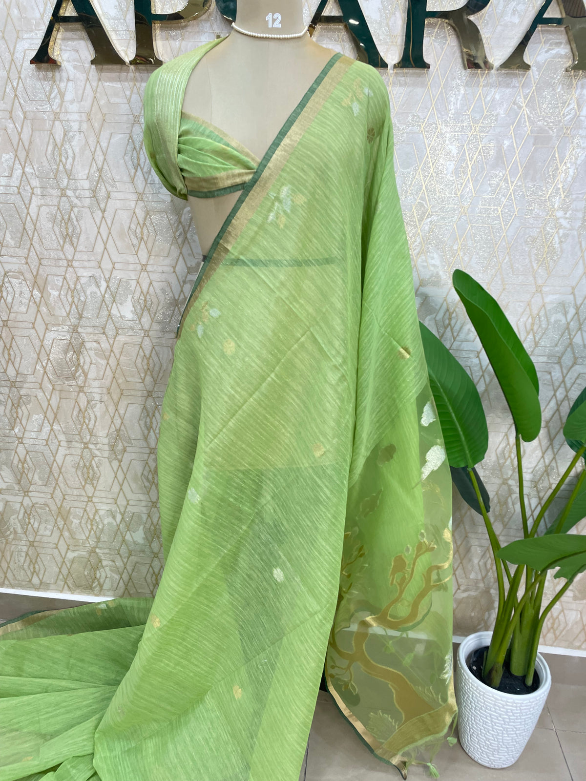 Pista Green Jute Lenin Saree 68