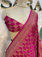 Pink Pure Banarasi Crepe Self Saree 03
