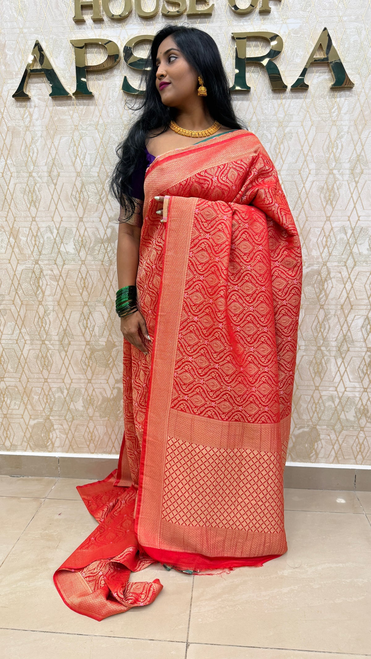 Red Meenakari Khadi Georgette Saree 26