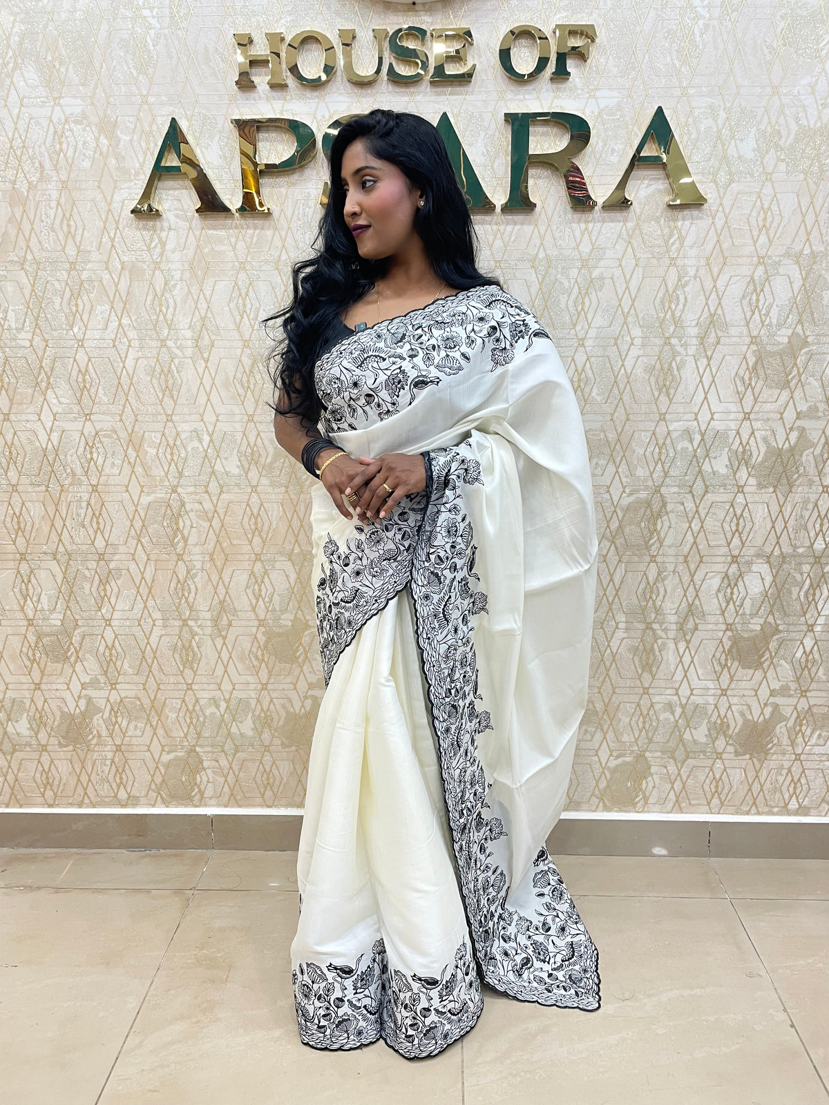 White Soft Tussur Embroidery Saree 21