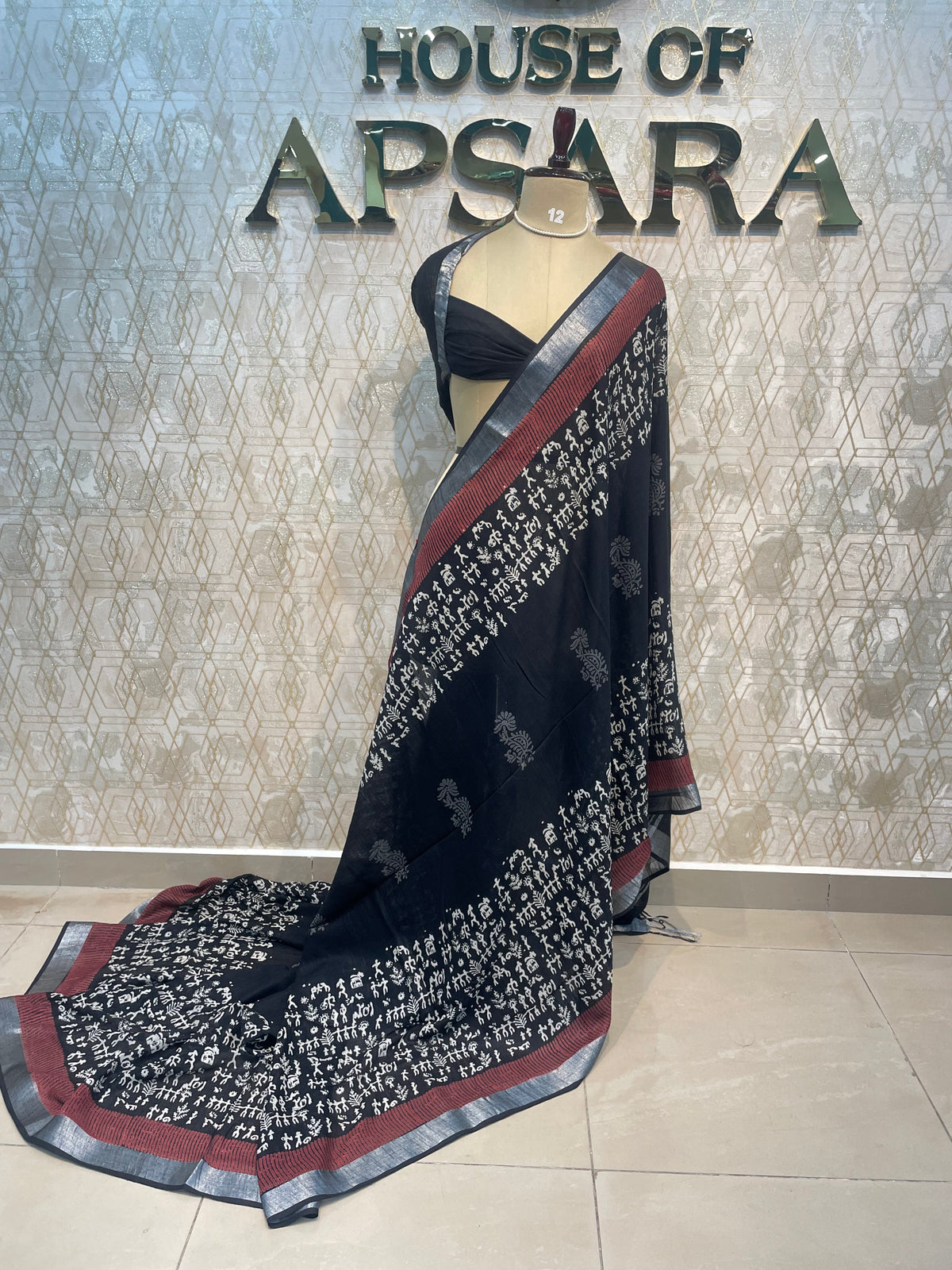 Black Batik Print Lenin Saree 67