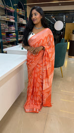 Orange Batik Print Lenin Saree 67