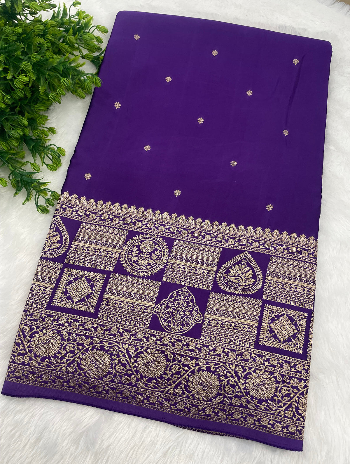 Purple Satin Mashru Silk Saree 07