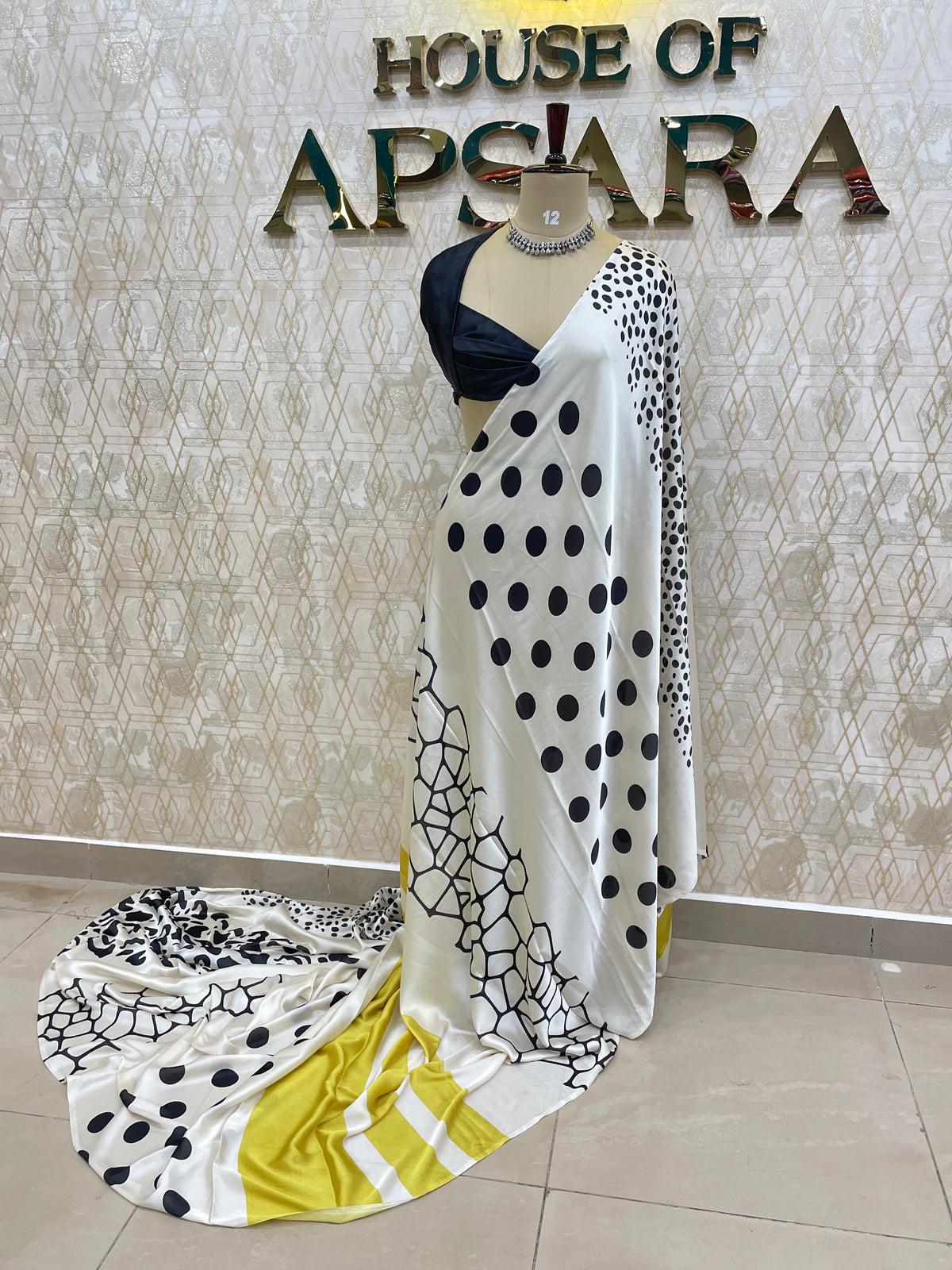 White n Black Satin Digital Print Saree 45