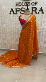 Orange Wrinkle Chiffon Saree Traditional Concept