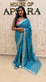 Blue Wrinkle Chiffon Saree Traditional Concept
