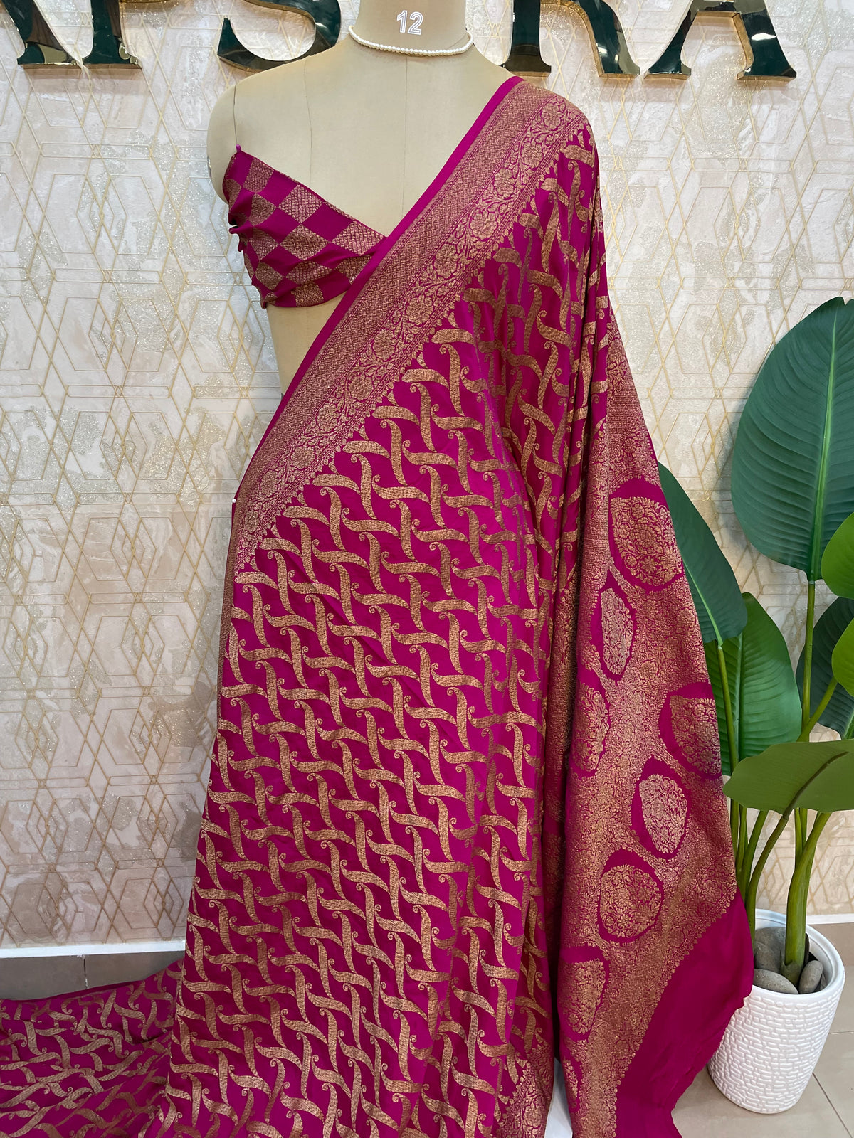 Pink Pure Banarasi Crepe Self Saree 03