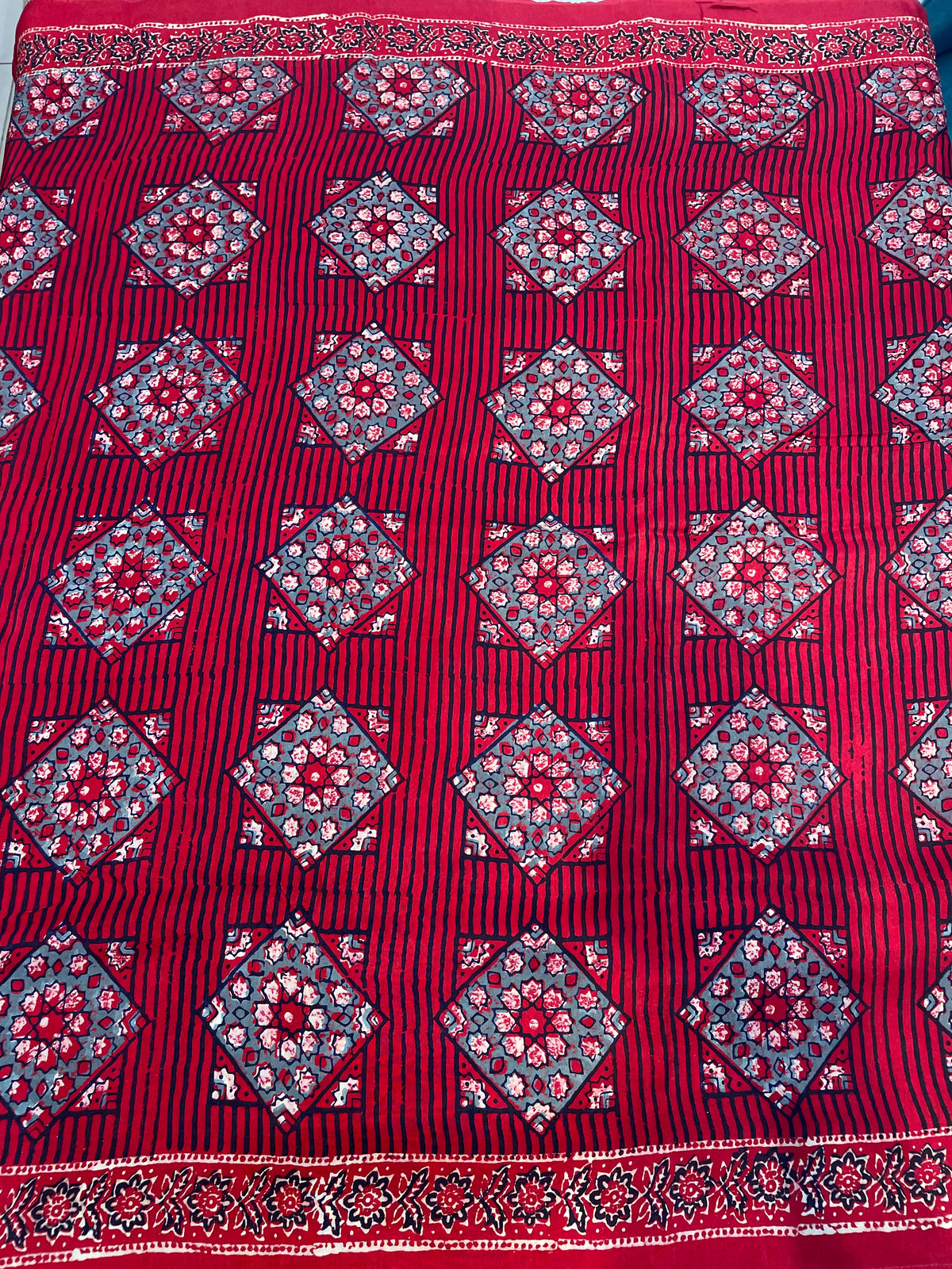 Red Dola Silk Ajrakh Print Saree 18