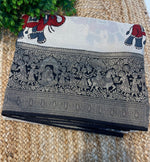 Cream n Red Dola Silk Ajrakh Print Saree 18