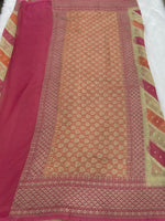 Cream n Pink Dual Shade Pure Khadi Rangkart Georgette Saree 04