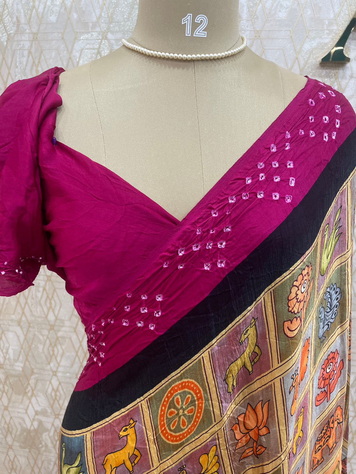 Gold n Pink Pure Modal Silk Kalamkari Print Saree 05
