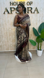 Cream n Maroon Kalamkari Print Mangalgiri Cotton Silk Saree 13