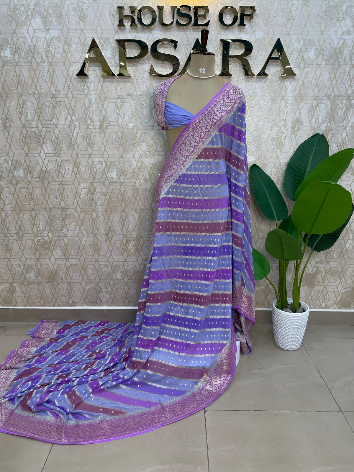 Purple n Blue Dual Shade Pure Khadi Rangkart Georgette Saree 04