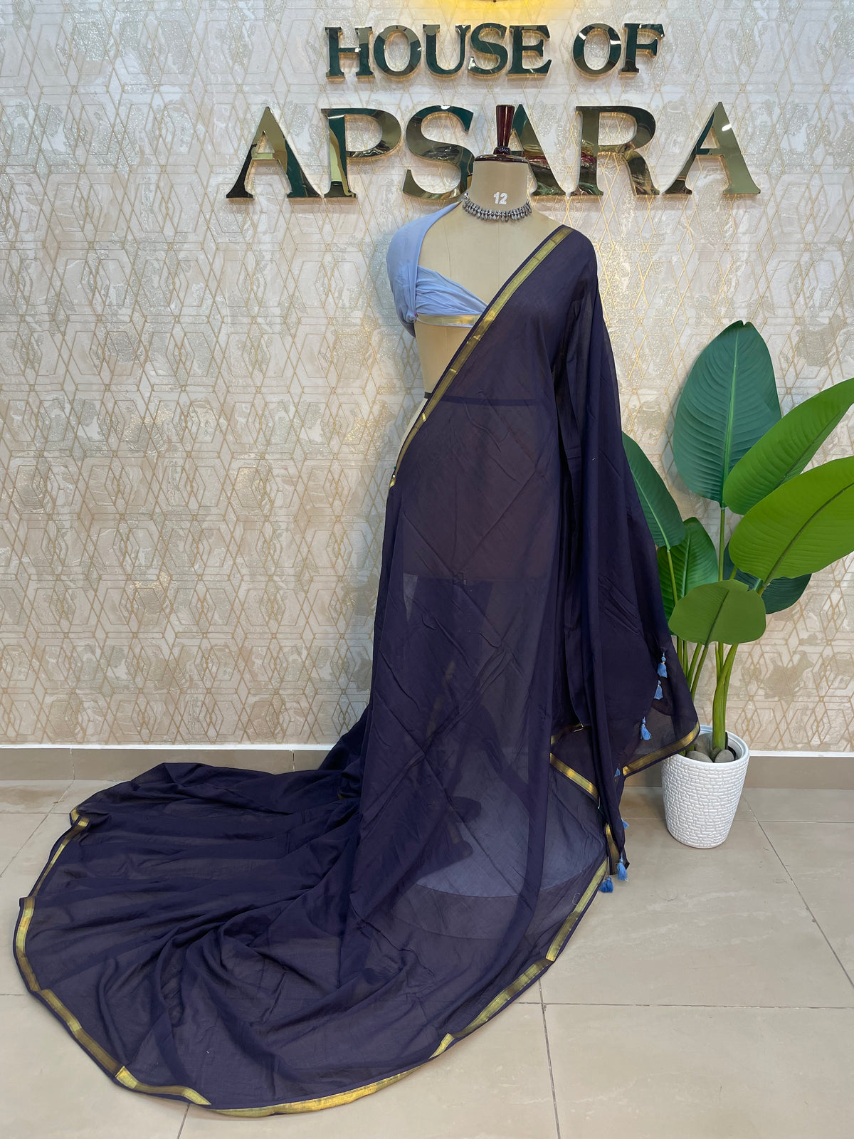 Dark Navy Blue Mul Cotton Saree 101