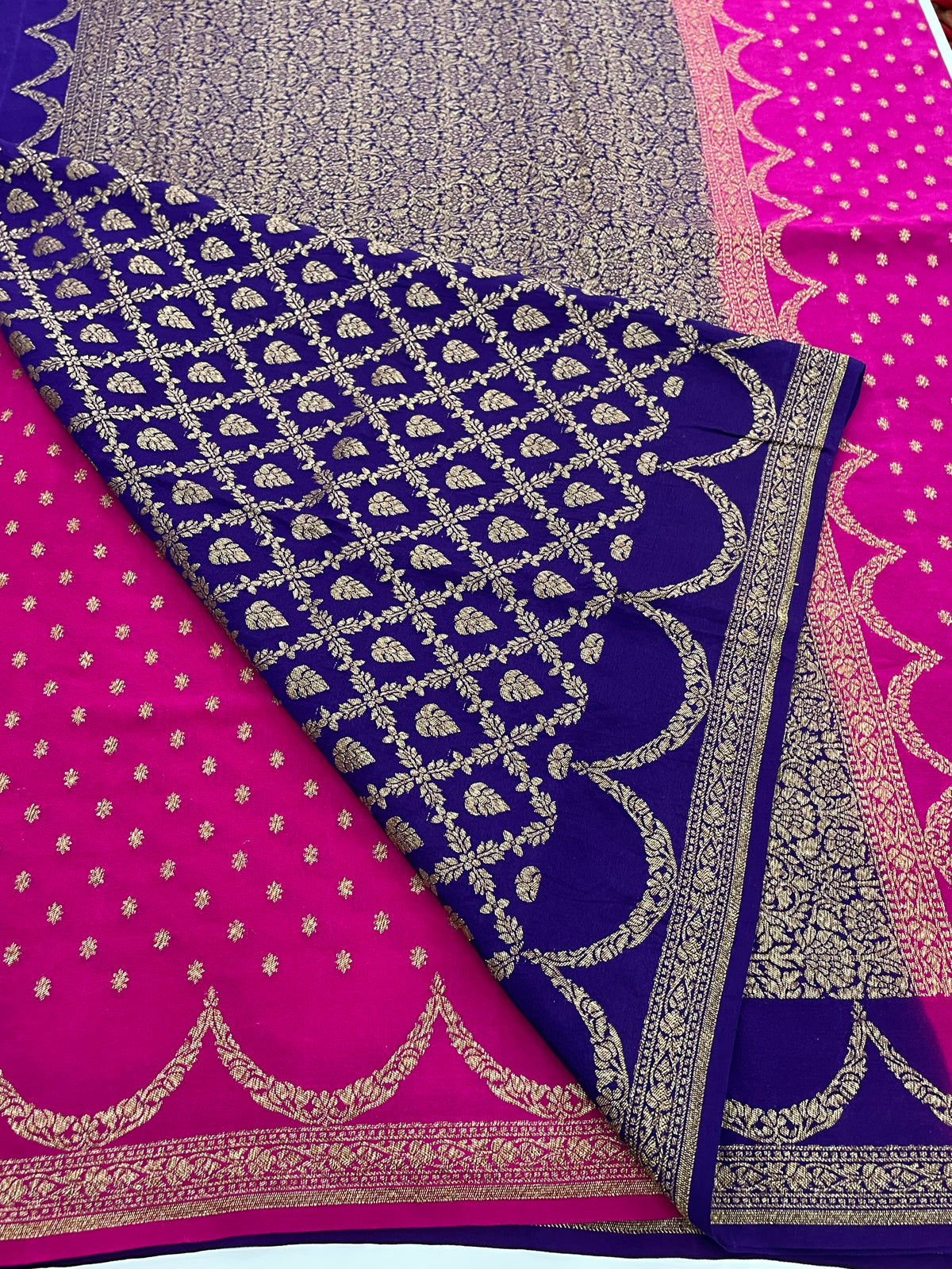 Pink Pure Banarasi Crepe Saree 03