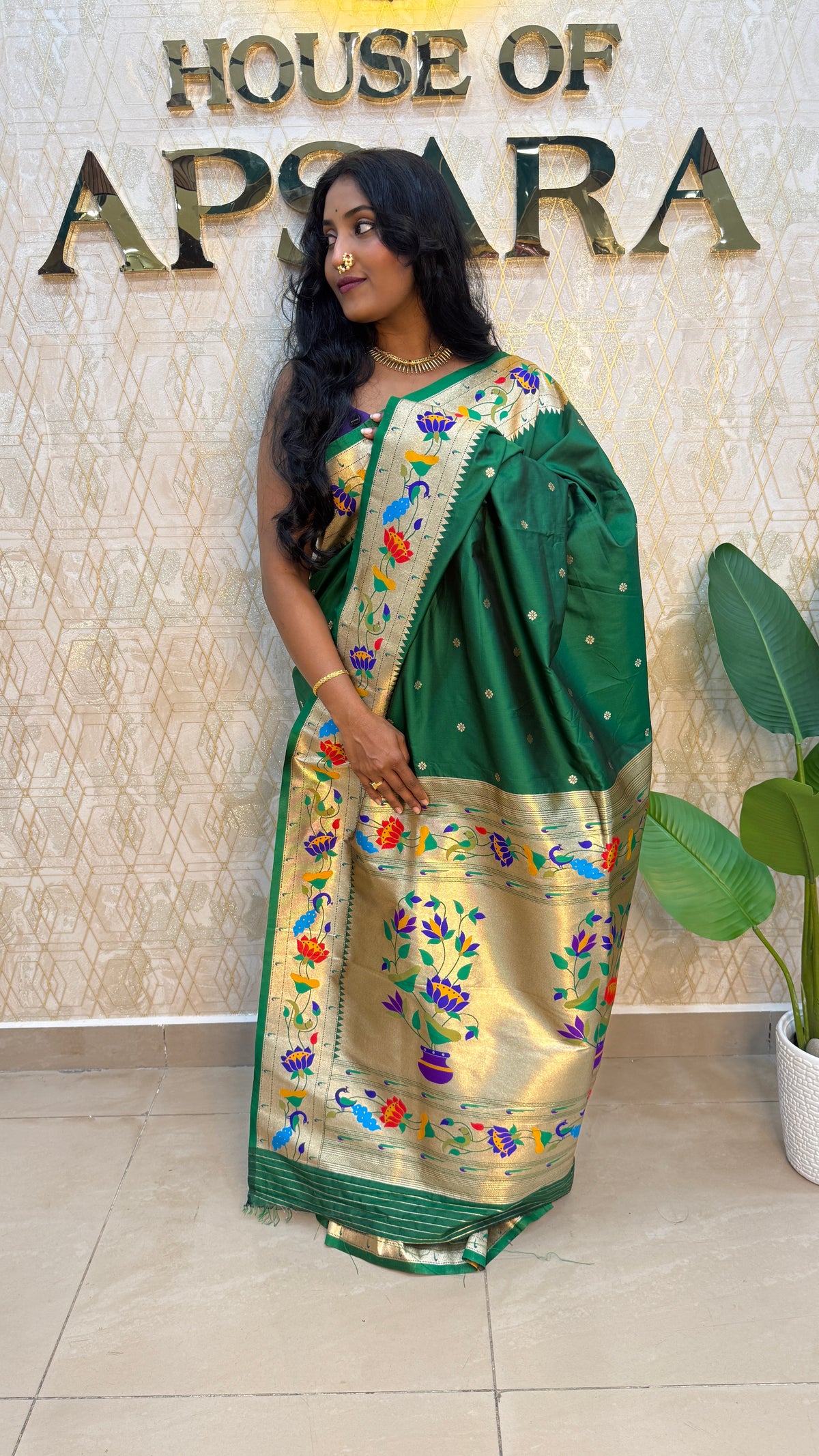 Bottle Green Soft Silk Paithani Saree 99