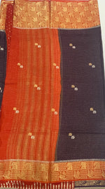 Purple n Orange Checks Cotton Silk Saree 13