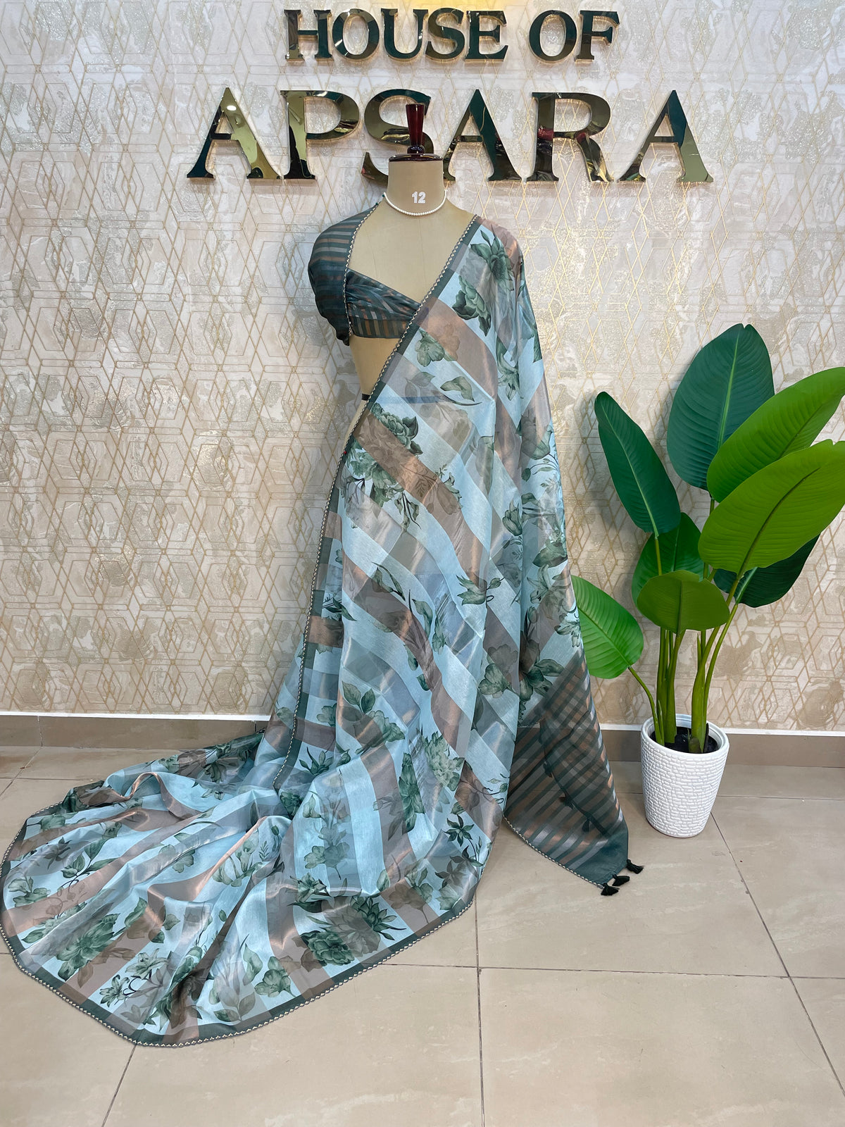Green Tissue Digital Print Saree 94