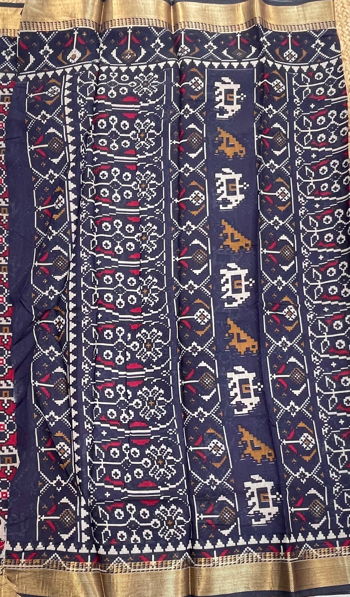 Maroon n Navy Blue Patola Mangalgiri Cotton Silk Saree 13