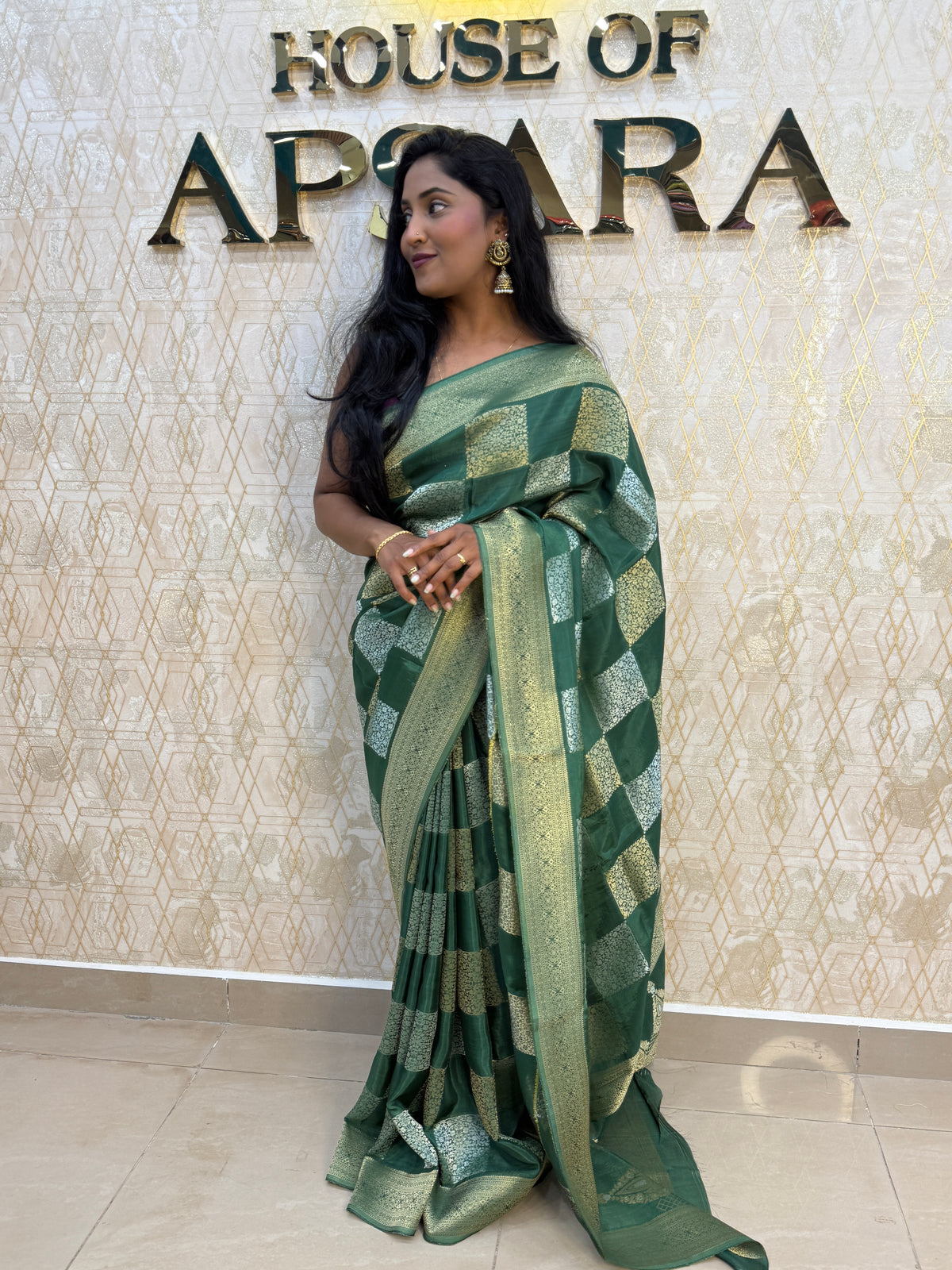 Bottle Green Chiniya Crepe Saree 29