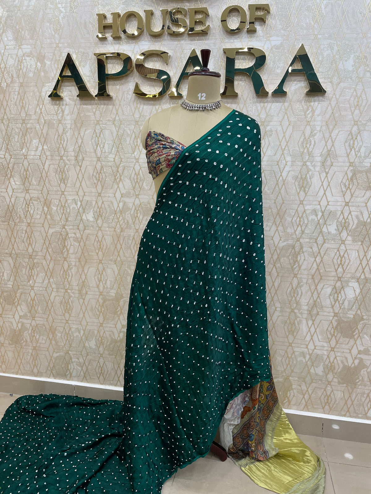 Bottle Green Pure Modal Silk Bandhini With Kalamkari Print Saree 05