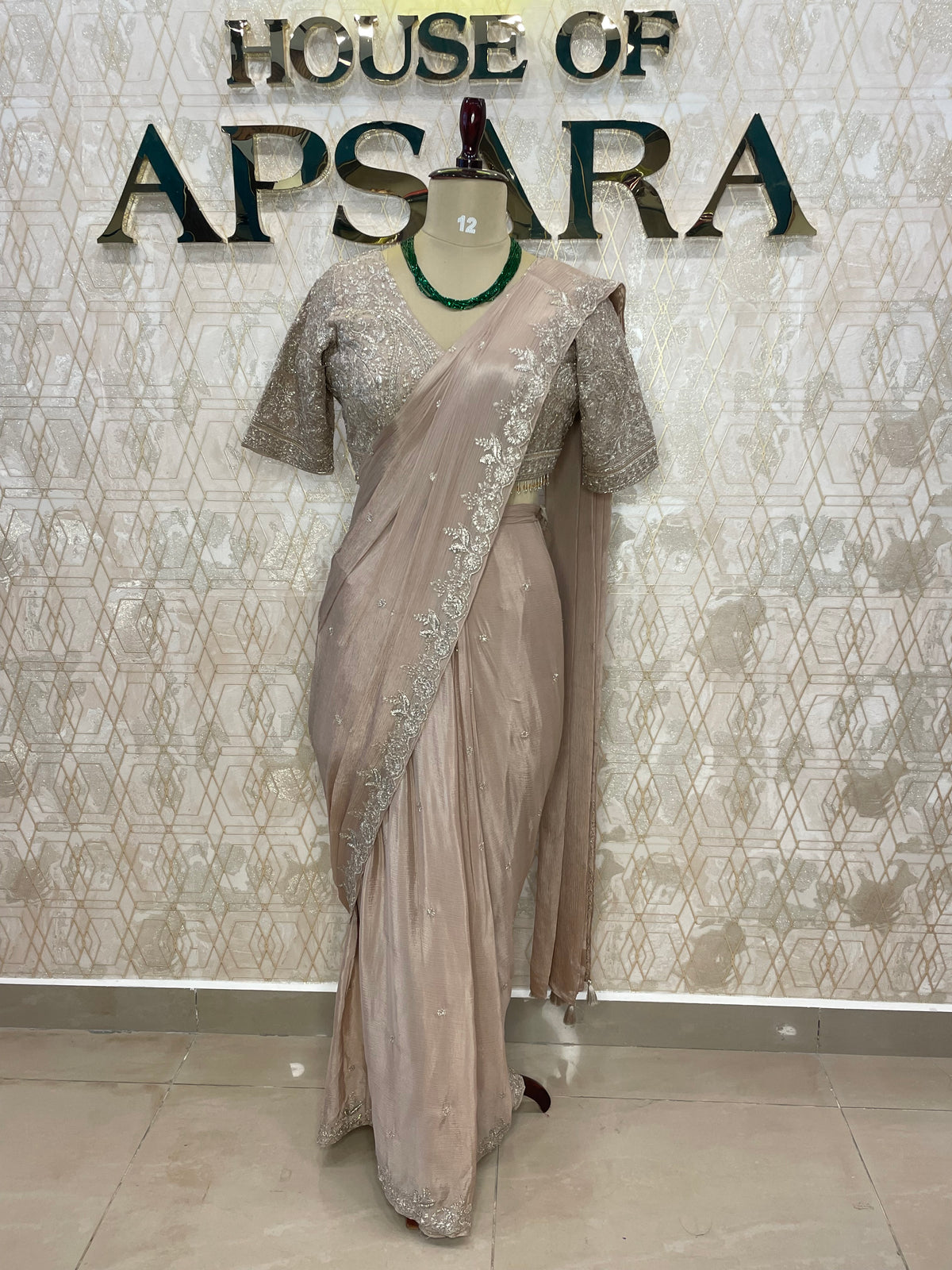 Beige Handwork Stitched Blouse Read To Ware Saree 55