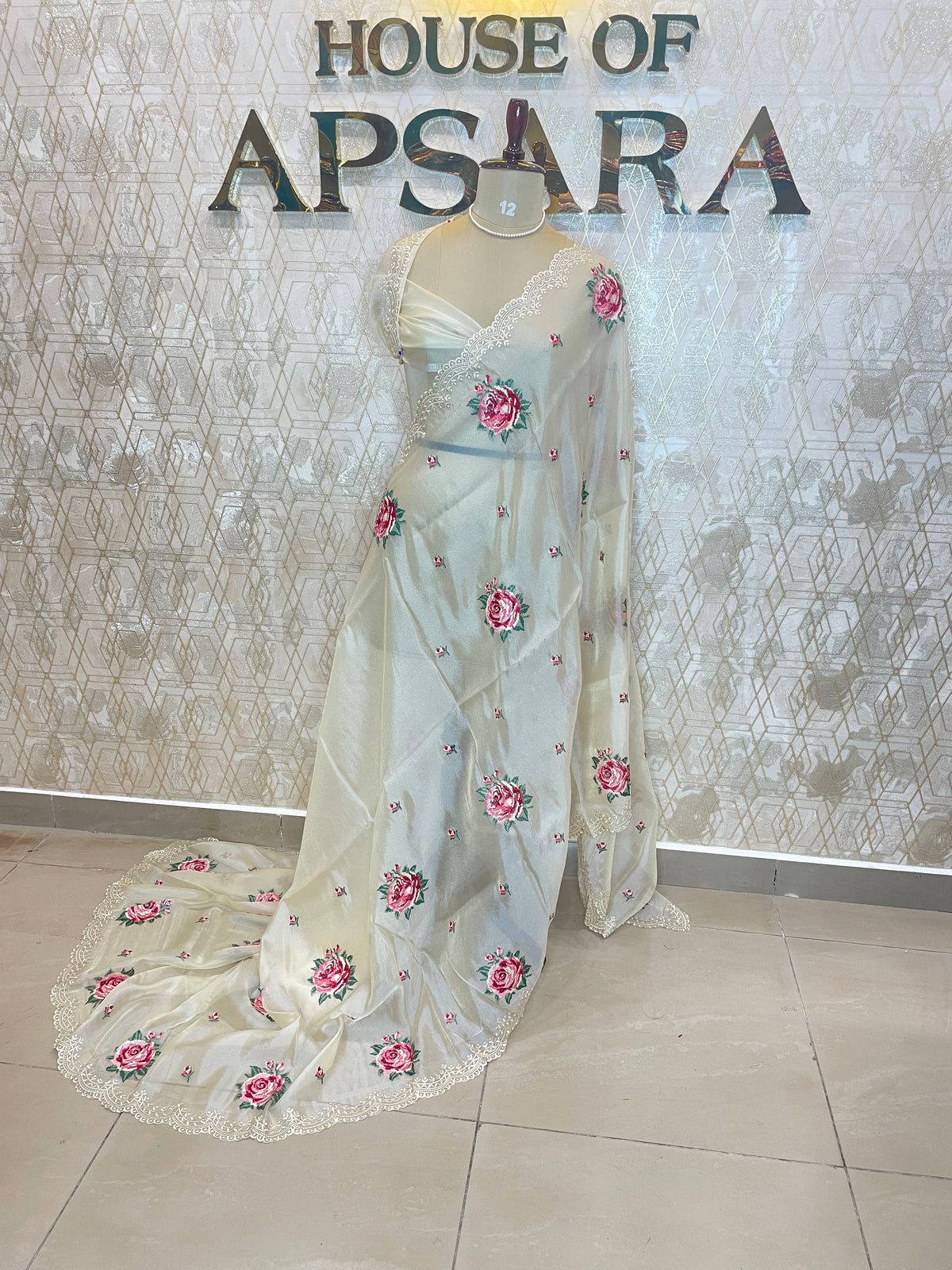 Cream Soft Organza CutWork With Embroidery Saree 40