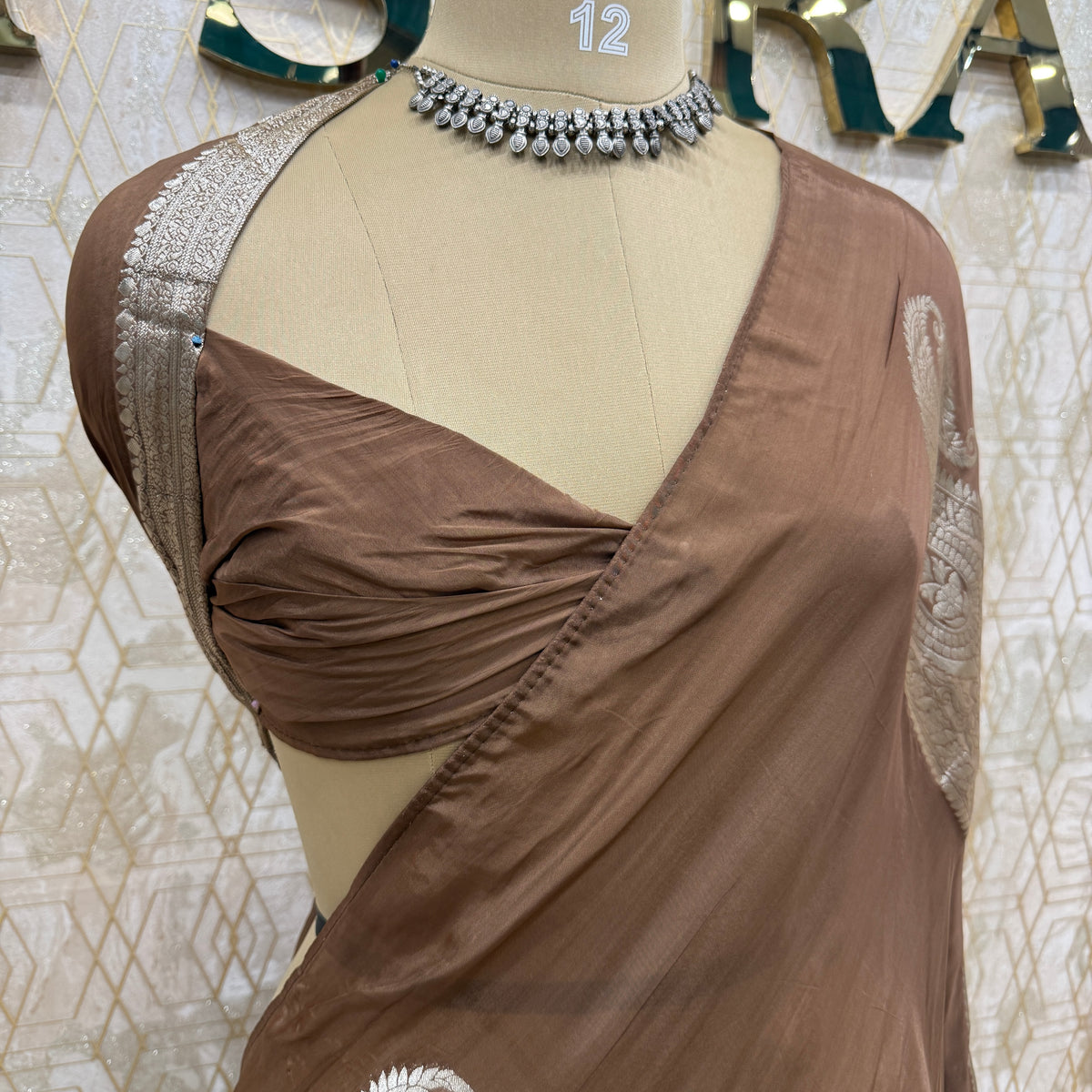 Chocolate Brown Dola Crepe Silk Saree 25