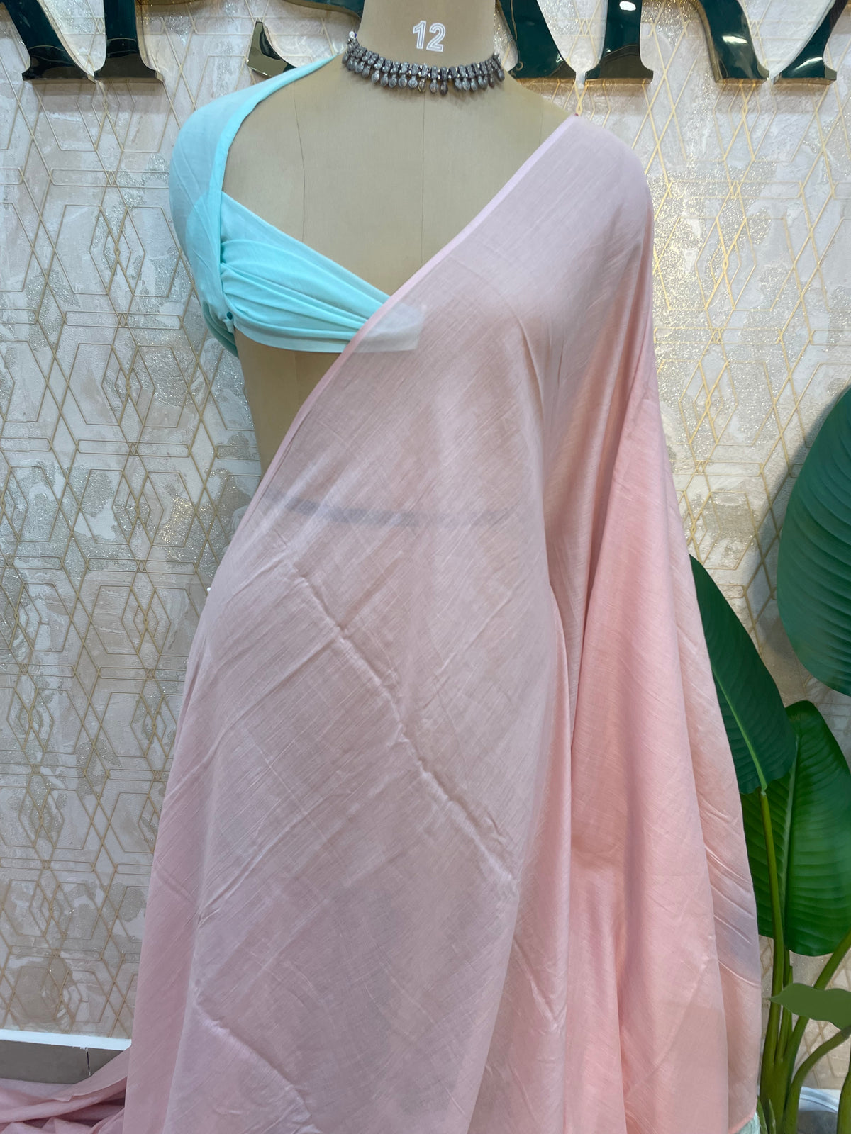 Beige n Blue Mul Cotton Saree 101