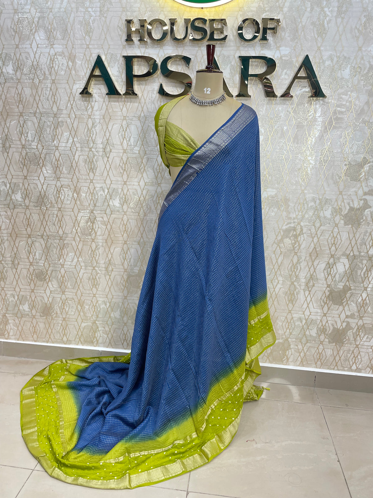 Blue n Green Checks Cotton Silk Saree 13