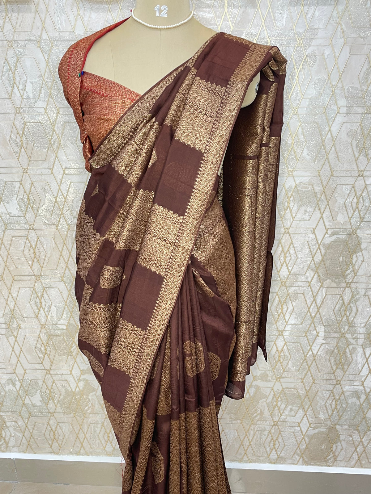 Brown Tussur Self With Contrast Blouse Saree 36