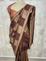 Brown Tussur Self With Contrast Blouse Saree 36